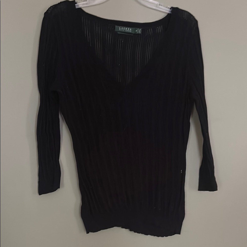 Lauren Ralph Lauren Black Ribbed Knit Top